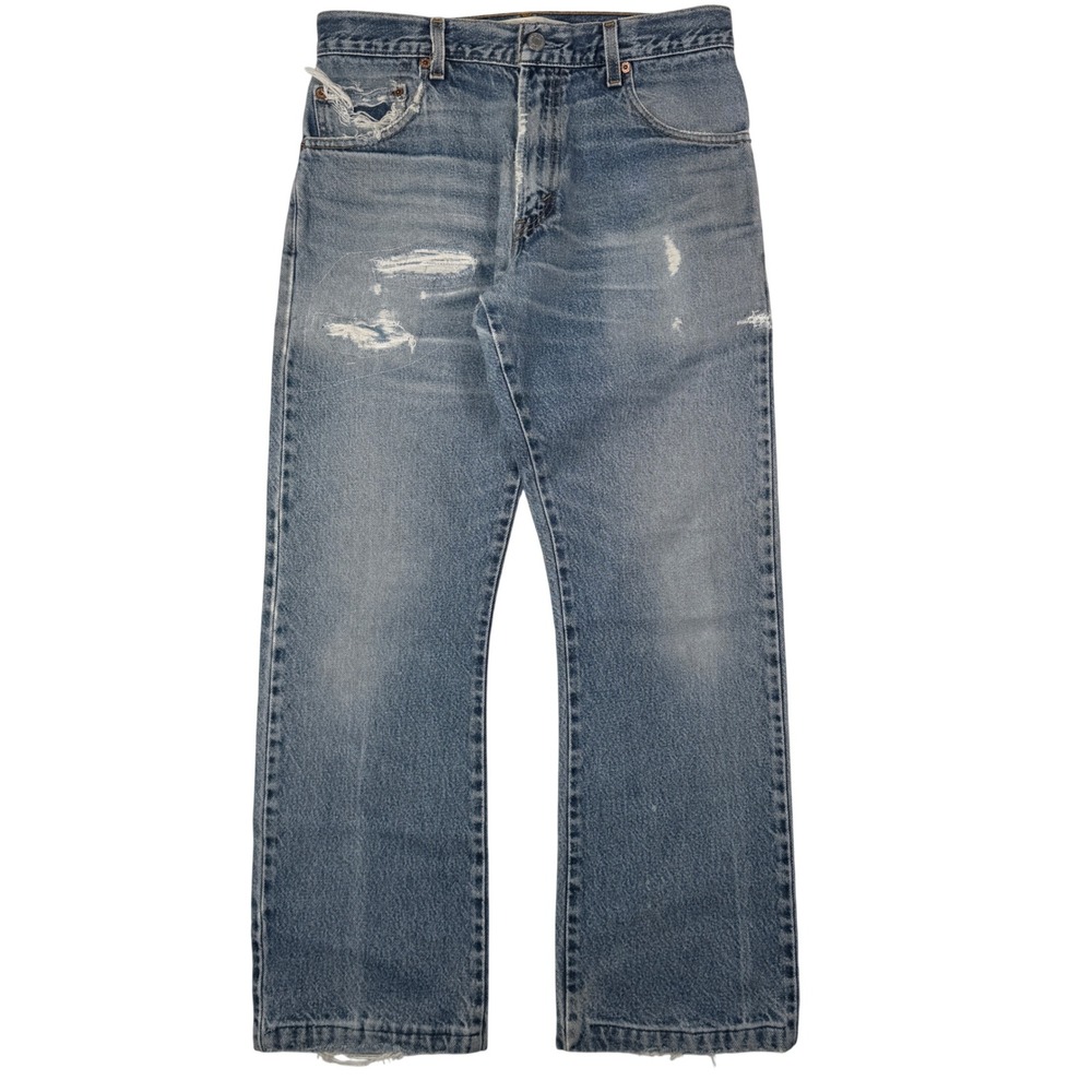 Levis 517 Jeans Mens 30x30 Blue Denim Boot Cut Light Wash Distressed Patched